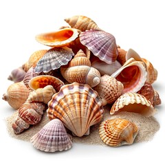 Sea Shells Sand Pile, White Background, Illustrations Images