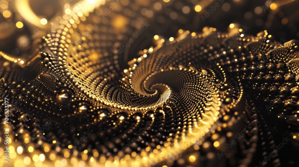 Poster A captivating spiral design created using gold beads. Perfect for adding a touch of elegance and sophistication to various projects and designs