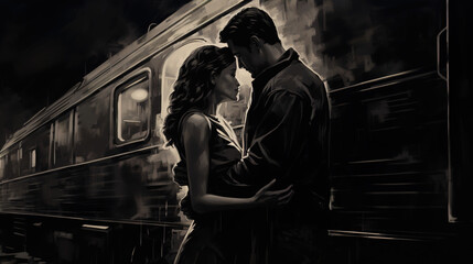 Fototapeta na wymiar couple embrace at the train