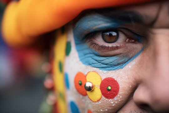 close-up of a clowns eye with running makeup