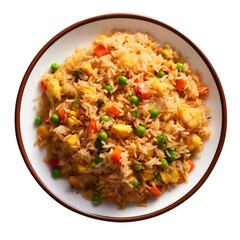 top view photography of a plate of fried rice isolated on a transparent background created with Generative Ai