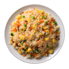 top view photography of a plate of fried rice isolated on a transparent background created with Generative Ai