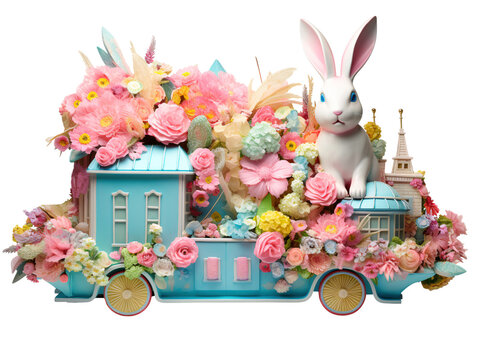a bunny on a train with flowers