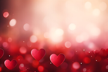 Rote Herzen, Glitzer mit Bokeh, Valentinstag Hintergrund, Textur, erstellt mit generativer KI