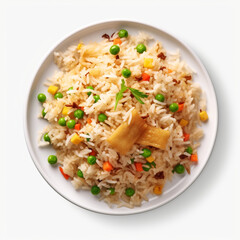 top view photography of a plate of fried rice isolated on a transparent background created with Generative Ai