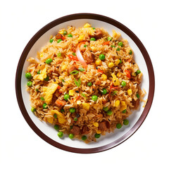 top view photography of a plate of fried rice isolated on a transparent background created with Generative Ai