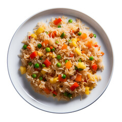top view photography of a plate of fried rice isolated on a transparent background created with Generative Ai