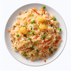 Fototapeta na wymiar top view photography of a plate of fried rice isolated on a transparent background created with Generative Ai