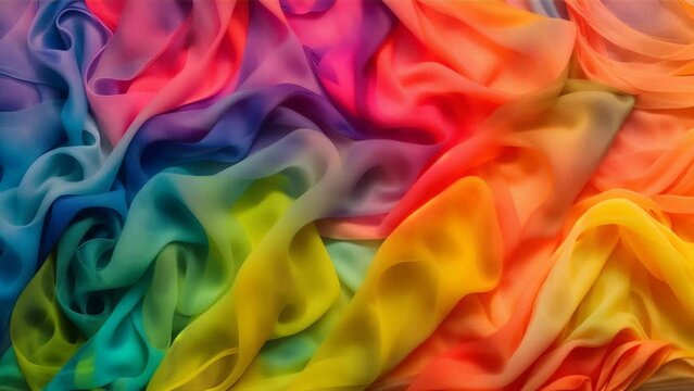 Vividly dyed in rainbow colors, the fabric is arranged like waves, with each color harmoniously blending with the adjacent ones to form a beautiful gradient.
