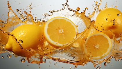 lemon in water. lemon juice explosion on white background. lemon splash. lemonade explosion with lemons isolated on white background. lemonade