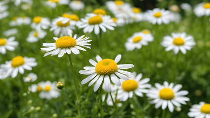 German chamomile flower wallpaper, Medicine plant wallpaper, Closed of Chamomile garden-field little yellowish-white flowers commonly called German chamomile daisy. One of the popular herbs.