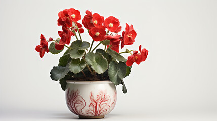 begonia in pot on white background