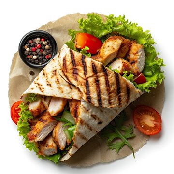 recommend clip art: Tortilla Wrap Fried Chicken Meat Vegetables, White Background, Illustrations Images