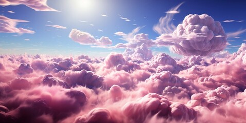 Beautiful pink candy clouds in heaven on summer sky background.Landscape.AI Generative.