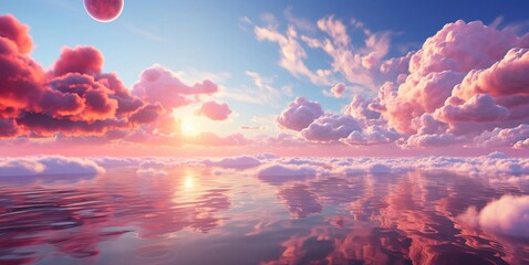 Abstract soft pink clouds in summers sky background.Landscape.AI Generative.