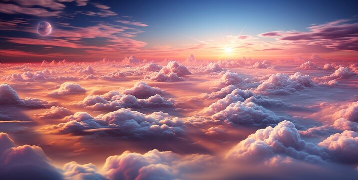 Beautiful pink candy clouds in heaven on summer sky background.Landscape.AI Generative.