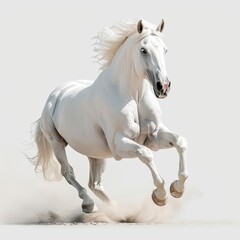 White Antigravity Camargue Horses Running, White Background, Illustrations Images