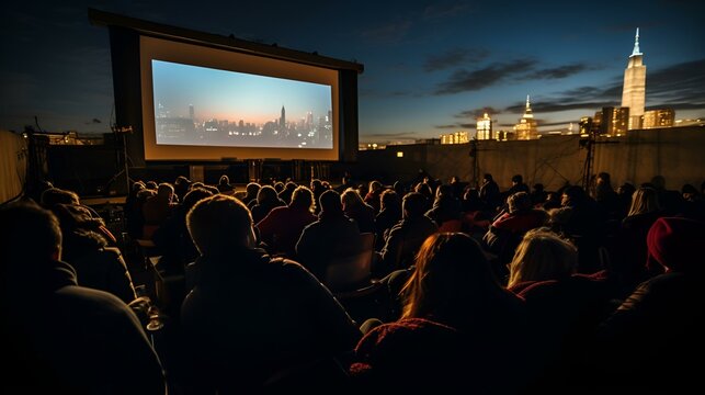 An outdoor cinema screening with viewers in cars, representing adaptations during the pandemic.