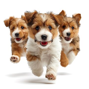 Young Dogs Jumping Playing Flying Cute, White Background, Illustrations Images