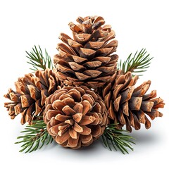 Fototapeta premium Young Pine Cones On Table Cedar, White Background, Illustrations Images