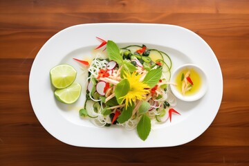 pho garnish plate with basil, lime, and chilis