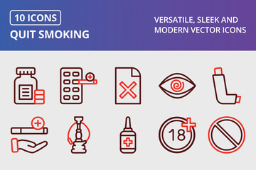 Quit Smoking Thick Line Two Colors Icons Set