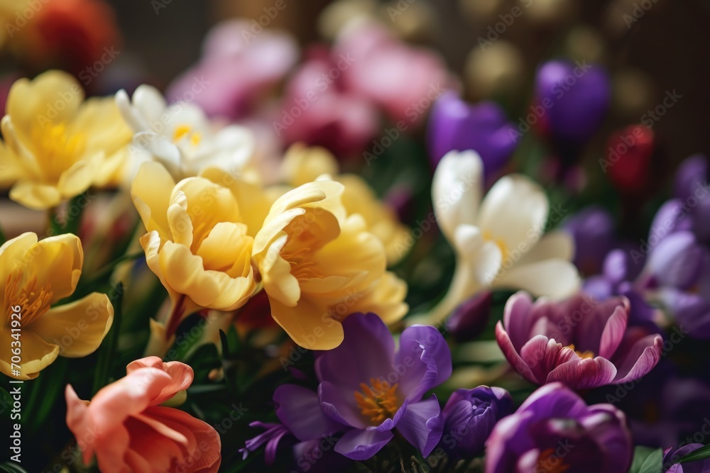 Poster A close-up view of a vibrant bunch of flowers. Perfect for adding a pop of color to any project or design