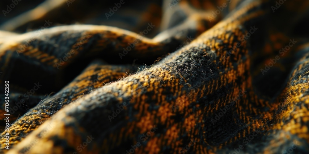 Poster A close up view of a yellow and black blanket. Ideal for adding a pop of color and warmth to any room