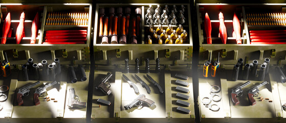 Comprehensive Array of Stored Firearms and Ammunition Equipment