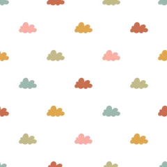 Plexiglas foto achterwand Cute retro clouds seamless vector pattern. Simple scandi design. Vintage hand drawn background for kids room decor, nursery art, gift, fabric, textile, wrapping paper, wallpaper, packaging, apparel. © Anima Allegra