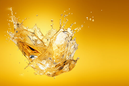 Water splashing, crystal material, 3d, yellow background