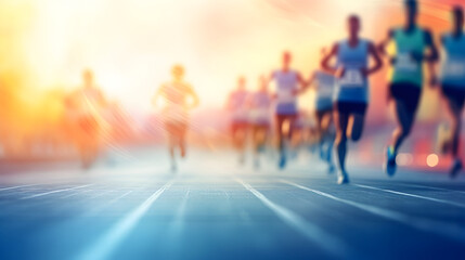 Blurred group of runners on racetrack for marathon