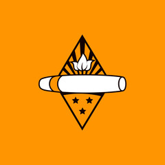Cigar badge on isolated background. Tobacco leaf and cigar emblem in modern style. Premium quality cigar emblem. - obrazy, fototapety, plakaty
