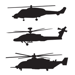 helicopters set silhouette on white background - obrazy, fototapety, plakaty