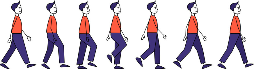 man walking in different poses, simple figure, sketch, vector