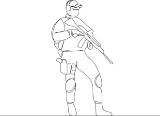 soldier with weapon line drawing, sketch, vector