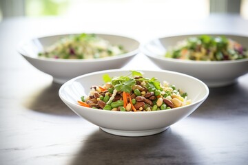 a trio of three bean salad variations side by side