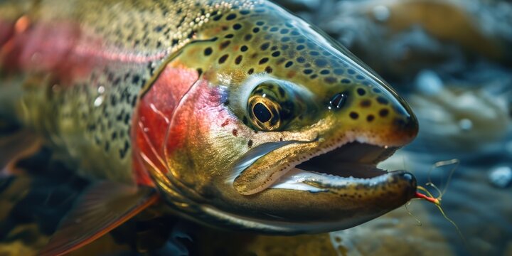 A close-up view of a fish with its mouth wide open. This image can be used to depict the feeding behavior or the anatomy of fish