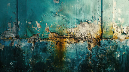 Old cracked dilapidated green wall background illustration,abstract vintage wallpaper, minimalistic backdrop	