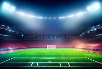 Sports stadium with a lights background, Textured soccer game field