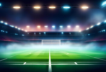 Sports stadium with a lights background, Textured soccer game field