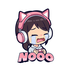 Cute girl gamer crying sad mascot logo gaming sticker