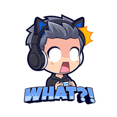 Shocked gamer boy expressions cartoon character mascot logo vector