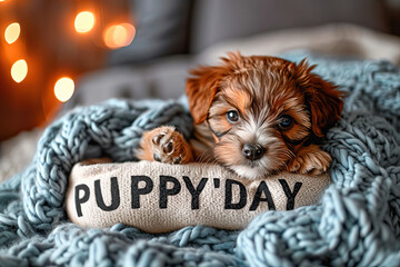 Puppy in his bed on National Puppy Day 2024