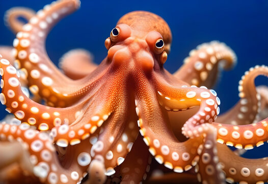 selective image of common octopus wiyh blue background