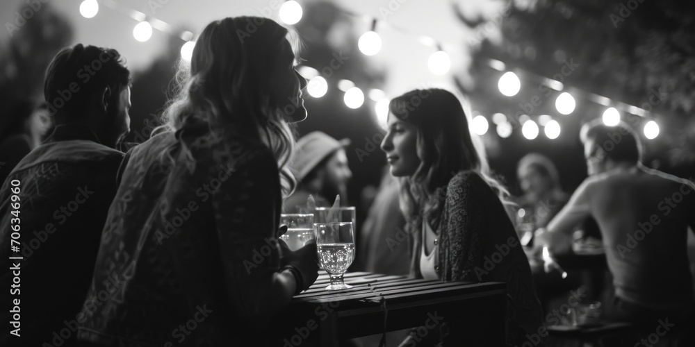 Poster a gathering of individuals seated around a sturdy wooden table. versatile image suitable for various