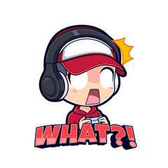 Shocked gamer boy expressions cartoon character mascot logo vector