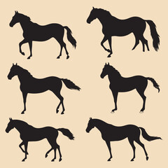 Horse set black silhouette Clip art vector