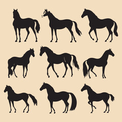Horse set black silhouette vector Clip art - obrazy, fototapety, plakaty
