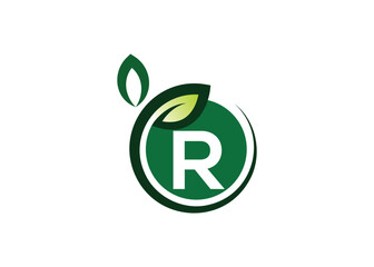 Letter R Green leaf logo design vector template. Letter R Nature Growth Leaf vector logo